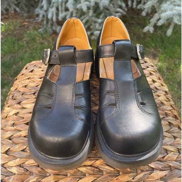 Dr Martens MIE Black Leather 8366 Y2K Chunky T-strap Mary Jane Oxfords Size 7/8 - Picture 3 of 12